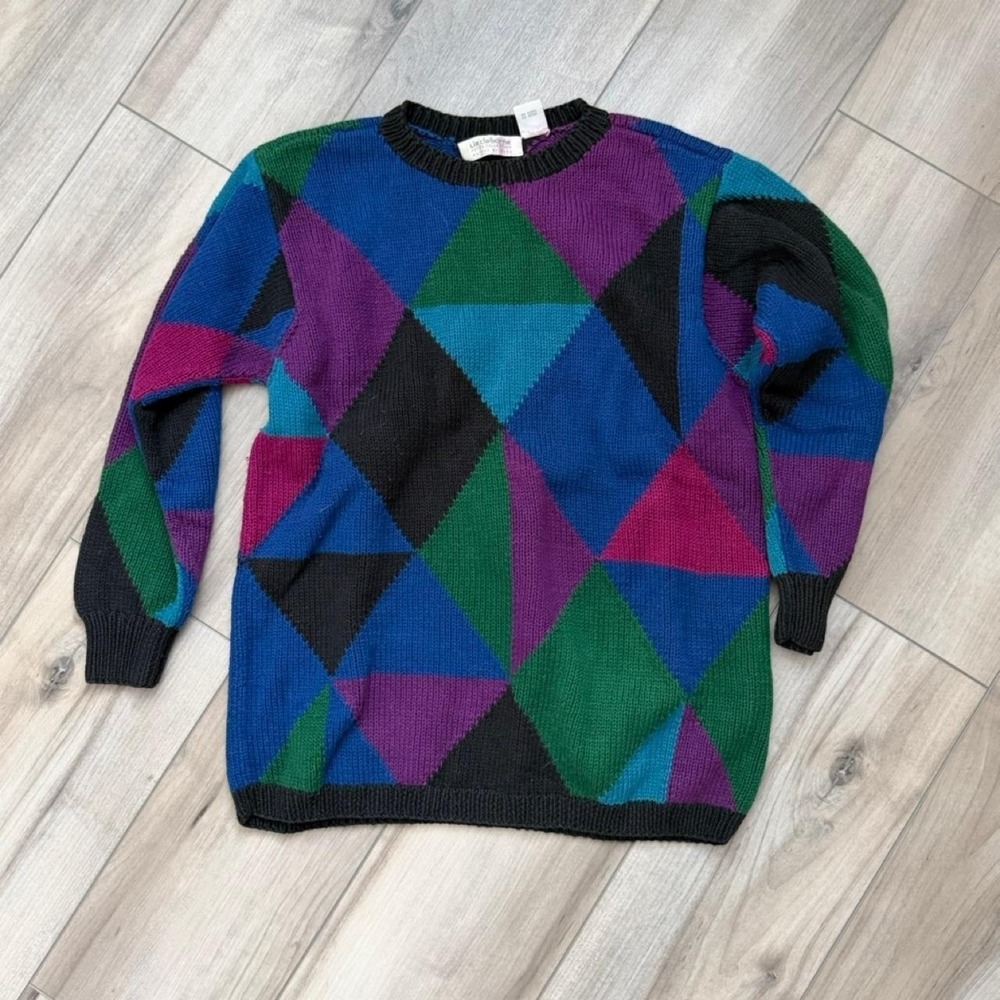 Vintage multicolored geometric diamond pattern sweater 90's 80's style